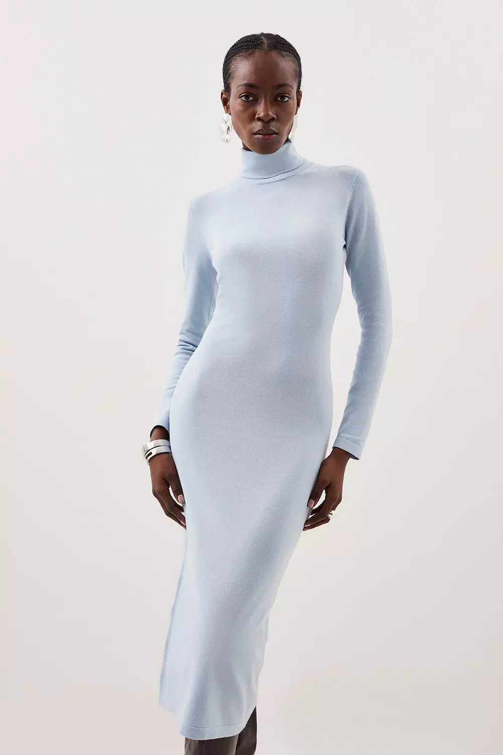 Roll neck knitted midi hot sale dress